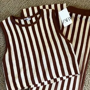 ZARA Brown and White Striped Set
